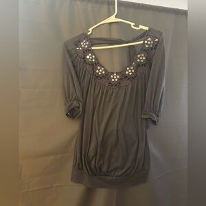 Juniors Blouse with Floral Gem and Lace detail